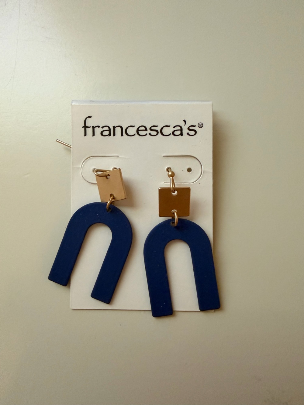 Francesca's Navy Blue Arch Drop Earrings with Gold Squares